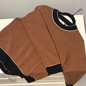 Autumn Brown Crewneck Sweater with Black Trim
